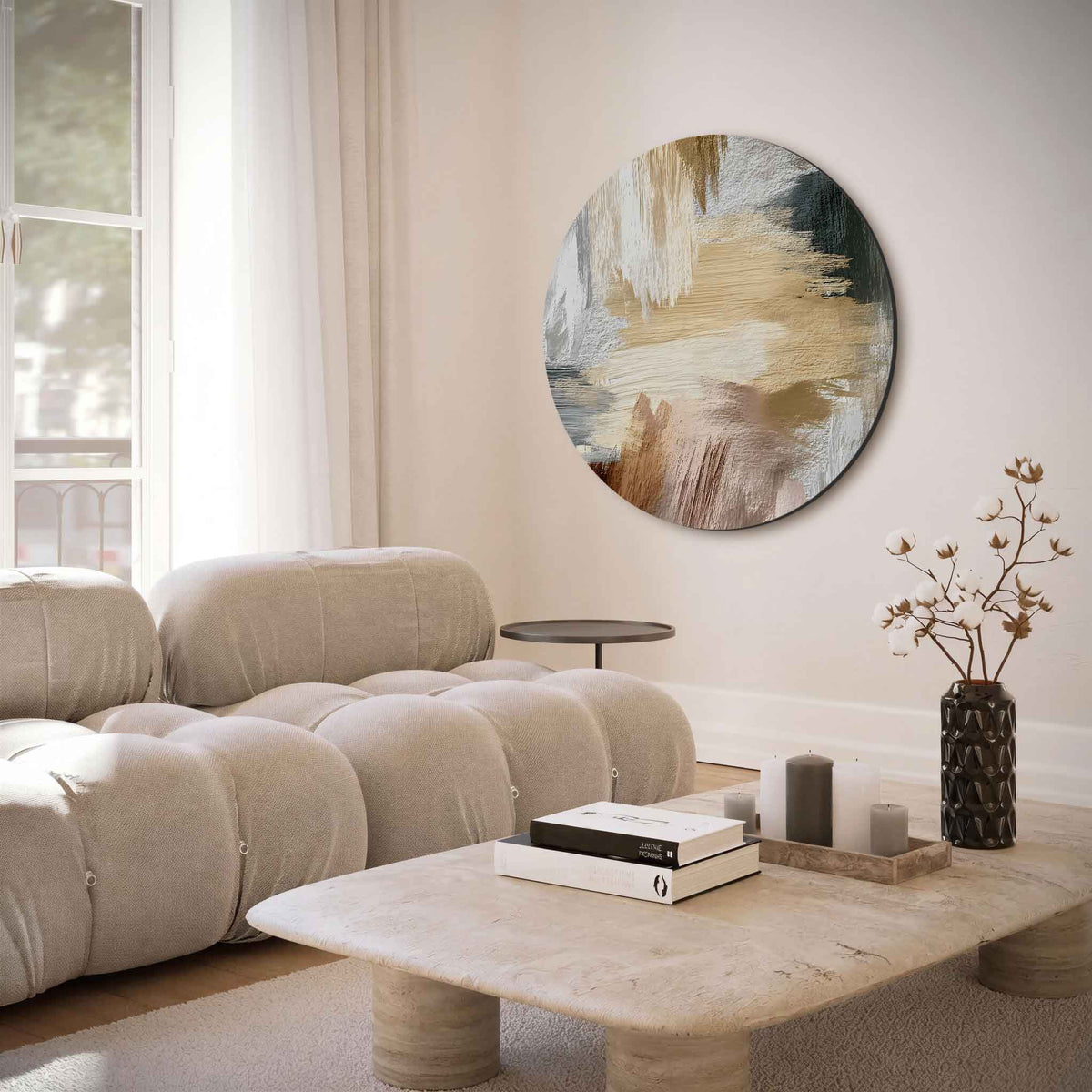 Abstracte penseelstreken – muurcirkel met abstracte texturen voor aan de muur