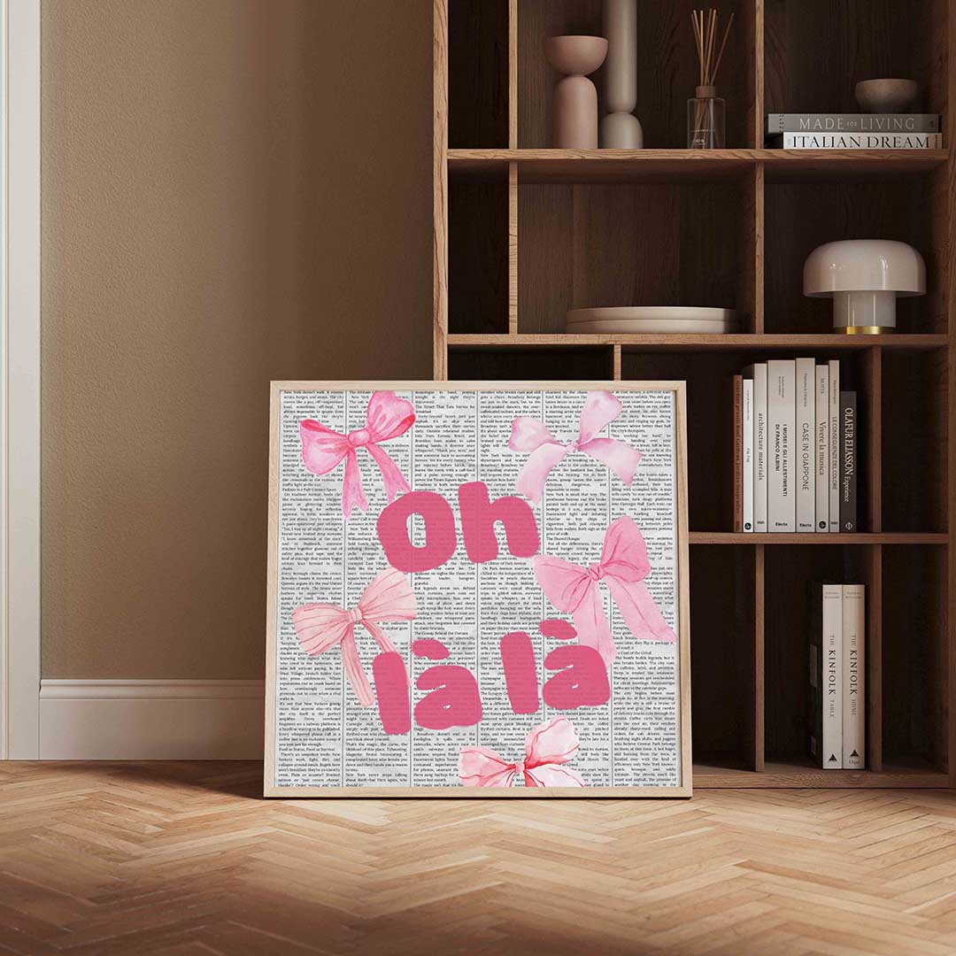 Oh la la roze strikjes – kleurrijke Pop Art poster in vierkant formaat