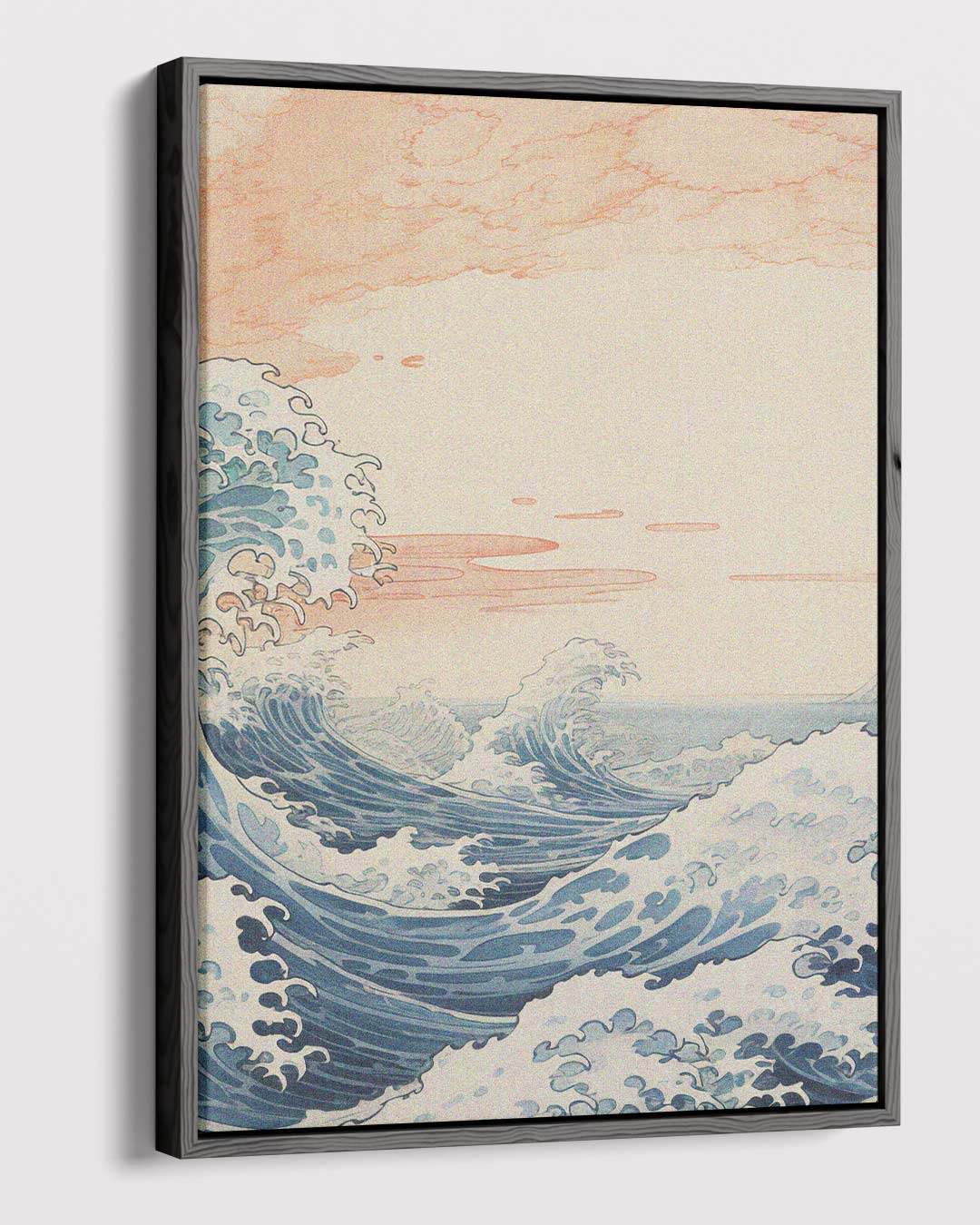 Dynamische Zeegolven Onder een Perzikkleurige Hemel – canvas wanddecoratie in portret formaat