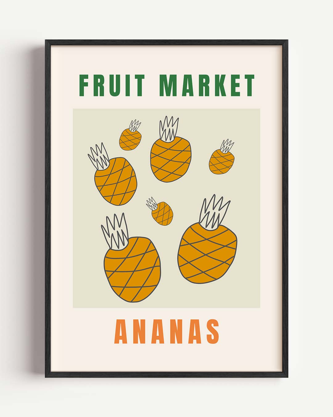 Vrolijke Fruitmarkt Ananas – keuken portret poster als wanddecoratie