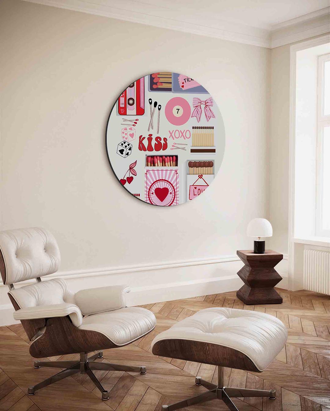 Liefdevolle symbolen – ronde Pop Art wanddecoratie van WallArtistic