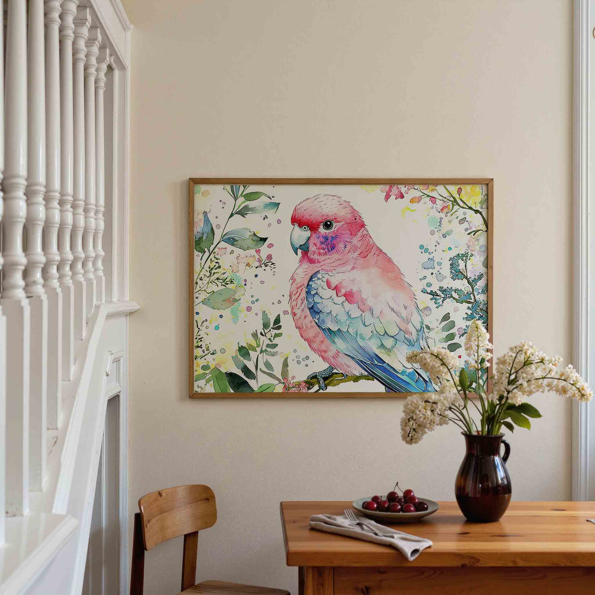 Papegaai en bloemen – dieren poster in liggend formaat