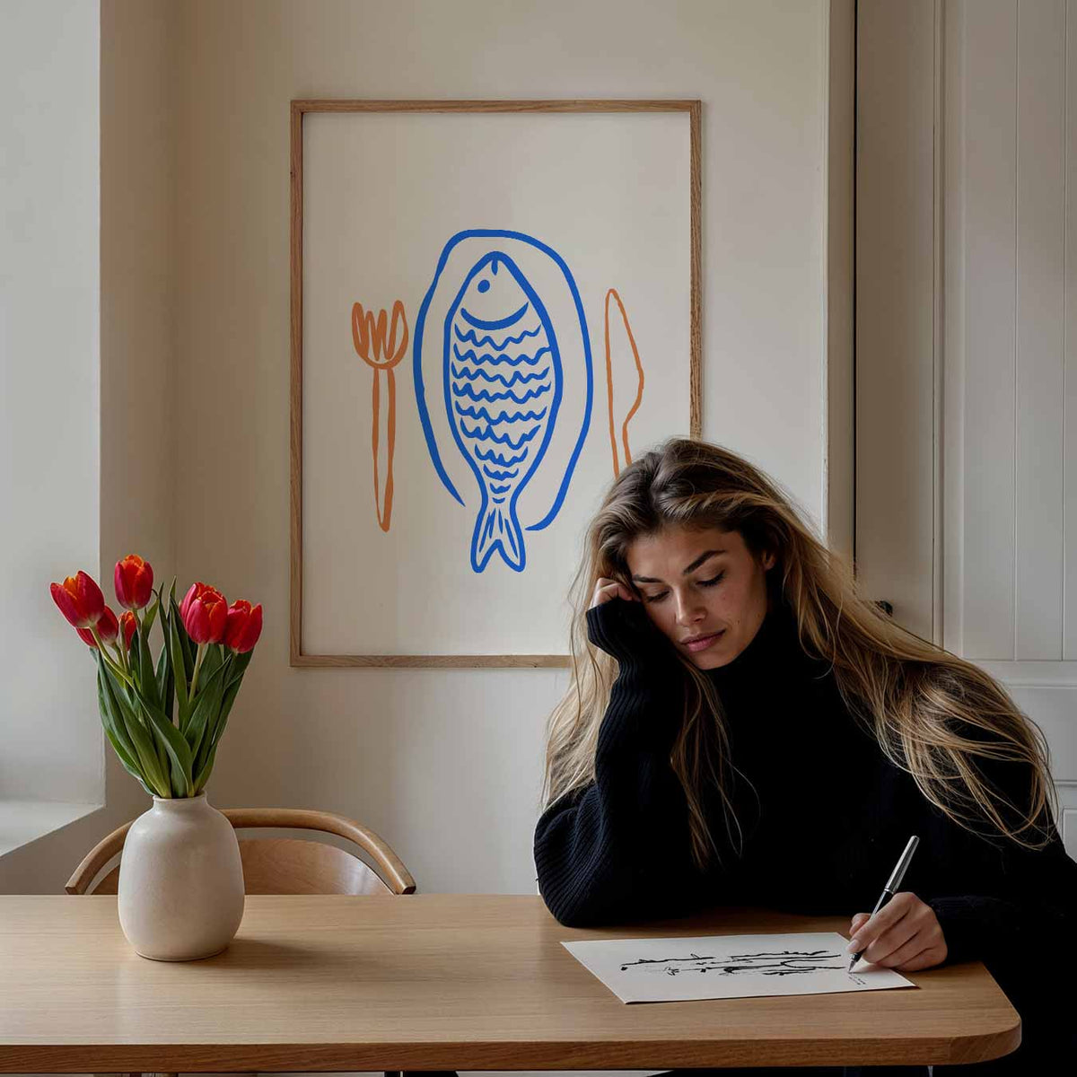 Stijlvolle Vis Eetkamerposter – keuken poster als sfeervolle staande wanddecoratie