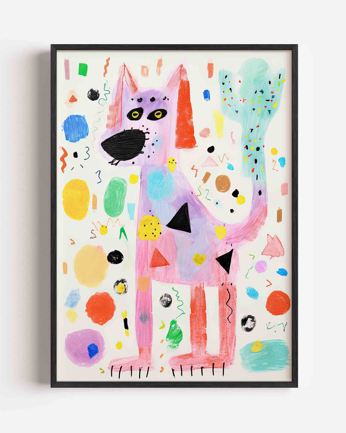 Speelse hond met kleurrijke vormen – kids portret poster als wanddecoratie