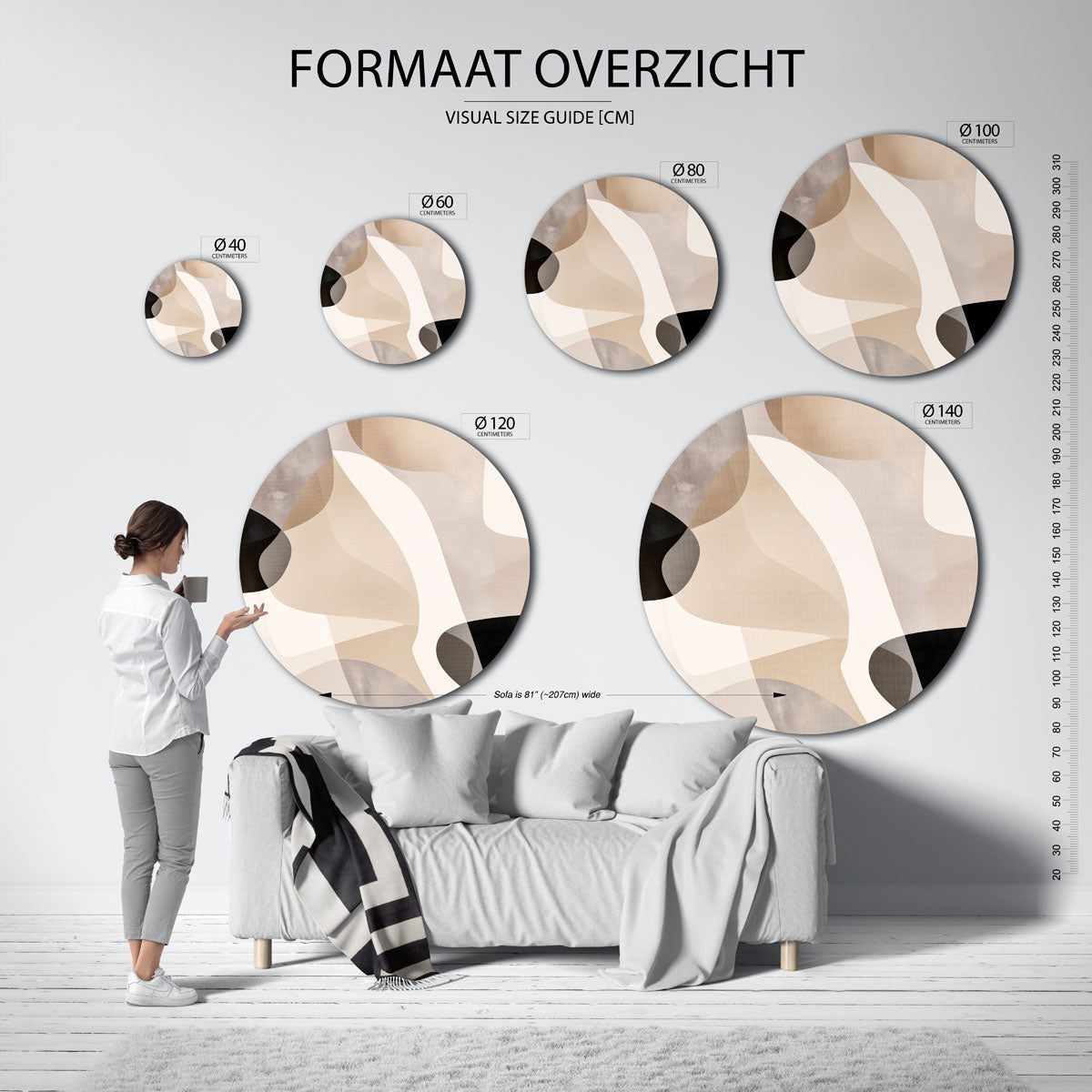 Abstracte vormen – ronde muurdecoratie met vrouwelijk portret