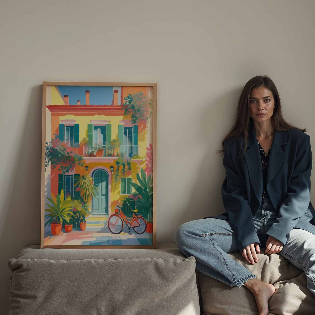 Zonnige Mediterrane Huis – Streetart wandkunst als portret poster