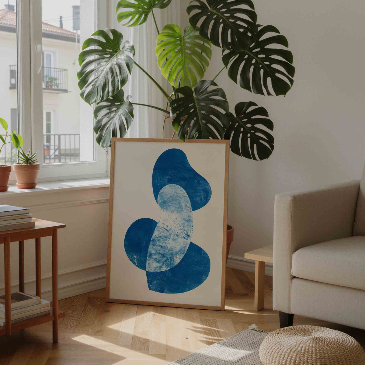 Abstracte blauwe vormen – moderne illustratie als portret poster