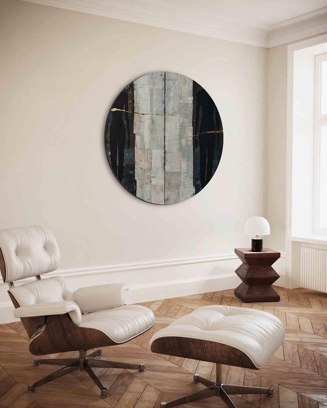 Silhouetten op tweekleurige – ronde wanddecoratie met abstract ontwerp
