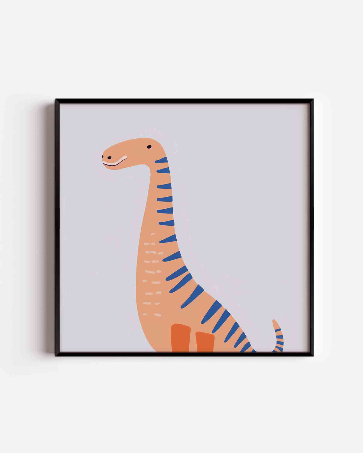 Dinosaurus met blauwe strepen – vierkante kinderposter als wanddecoratie