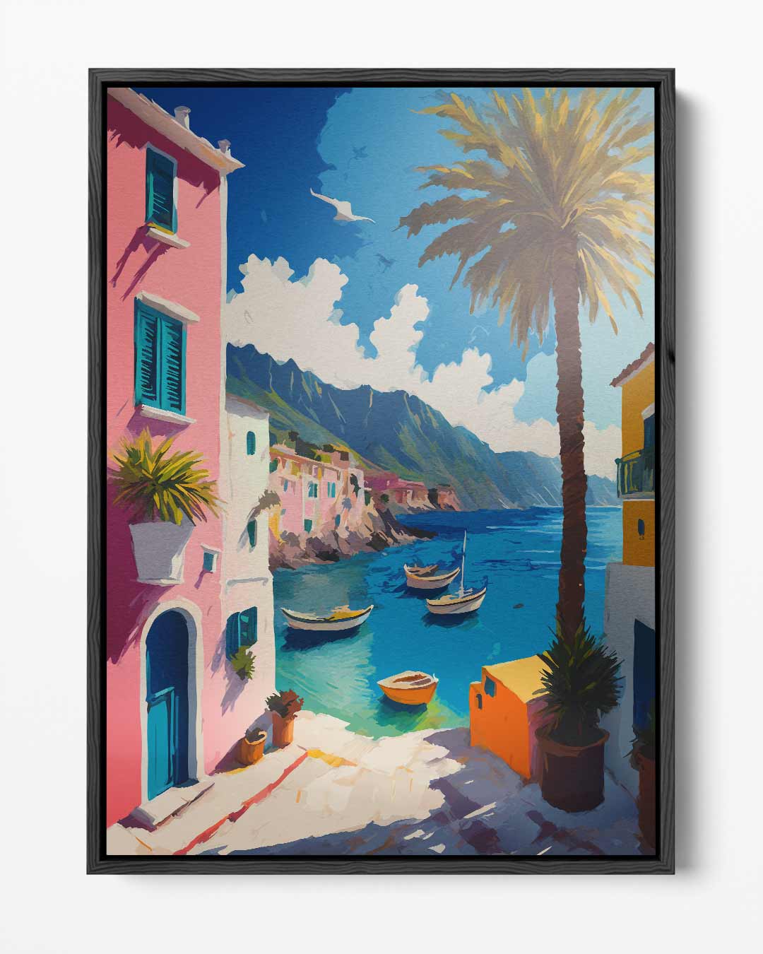 Zonnige Middellandse Zee Haven – portret kunstwerk als wanddecoratie