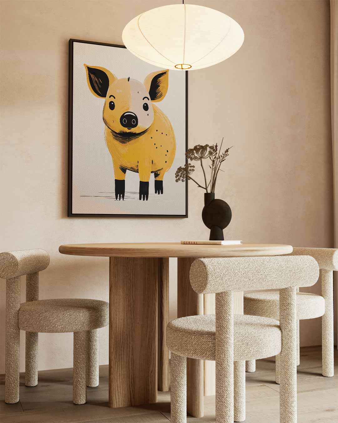 Schattig Geel Varkentje Illustratie – staand kunstwerk voor modern interieur