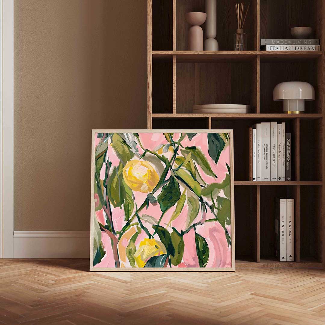 Bloemen en bladeren – kleurrijke vierkante wanddecoratie van WallArtistic