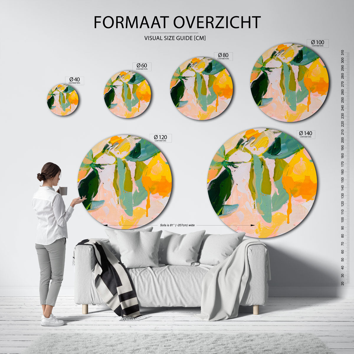 Abstracte vormen – geïllustreerde wandkunst als moderne muurcirkel