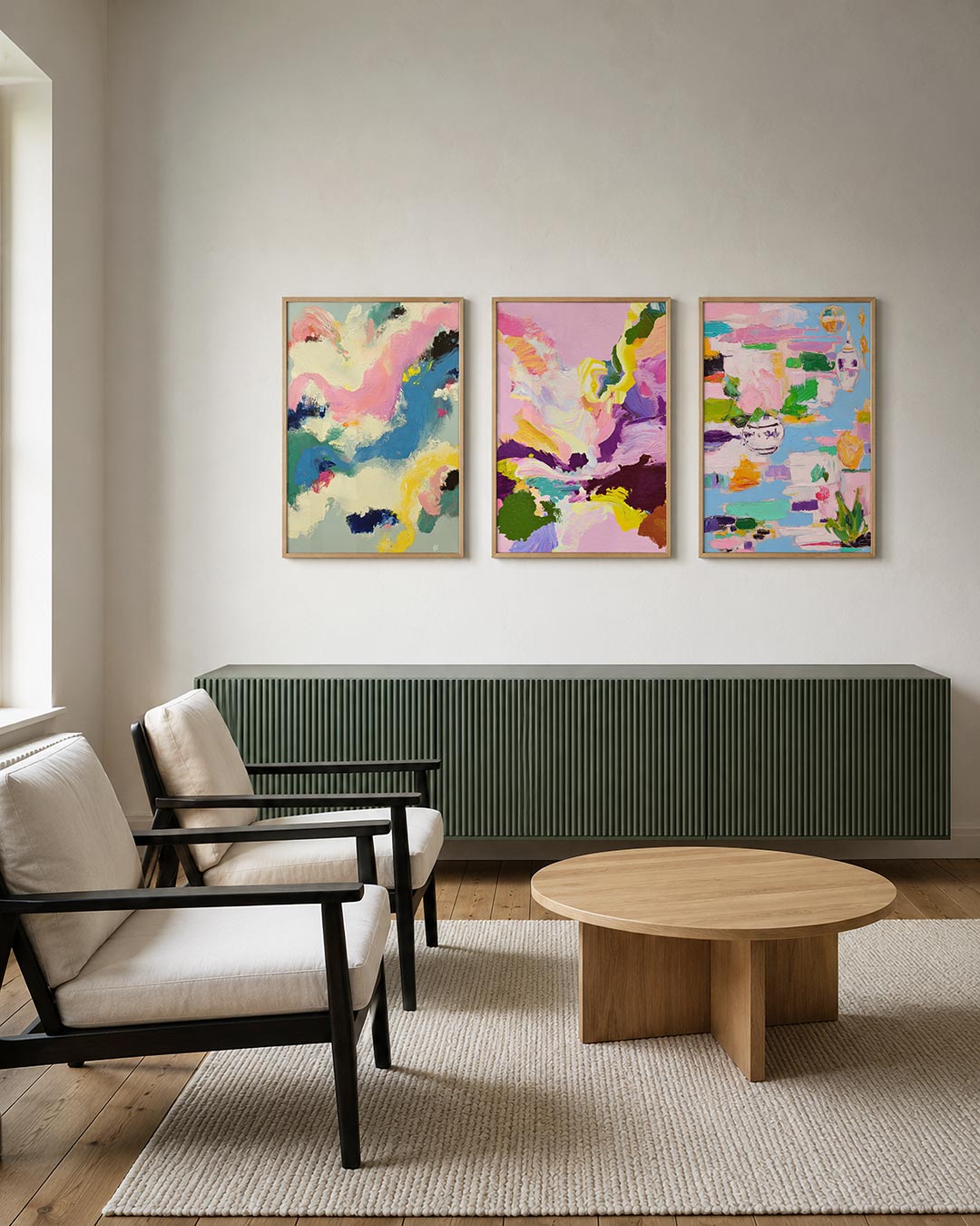 Kleurrijke vormen posterset – tweede productweergave – deze posterset in drie delen toont een speelse mix van