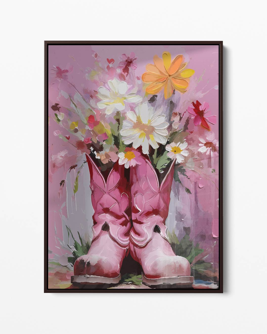 Cowboylaarzen met Bloemen – portret kunstwerk als wanddecoratie