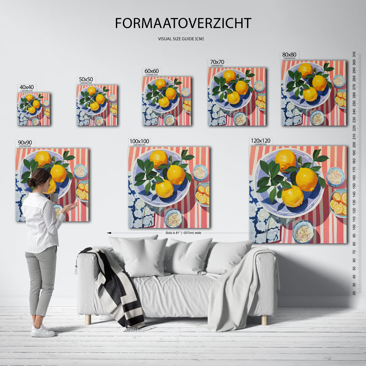 Citroenen op schaal – vierkante muurposter voor keuken of eethoek