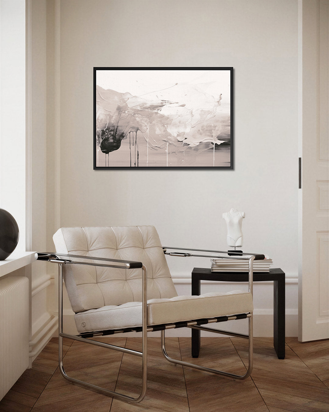 Vloeiende grijstinten – kunstwerk op canvas, dibond of plexiglas