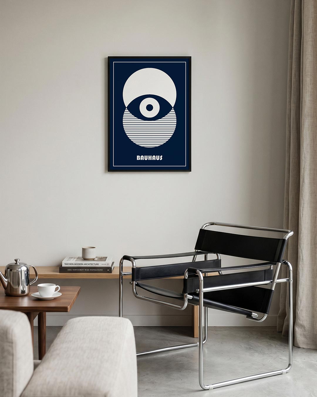 Cirkelstructuur en lijnen – geometrische Bauhaus poster in staand formaat