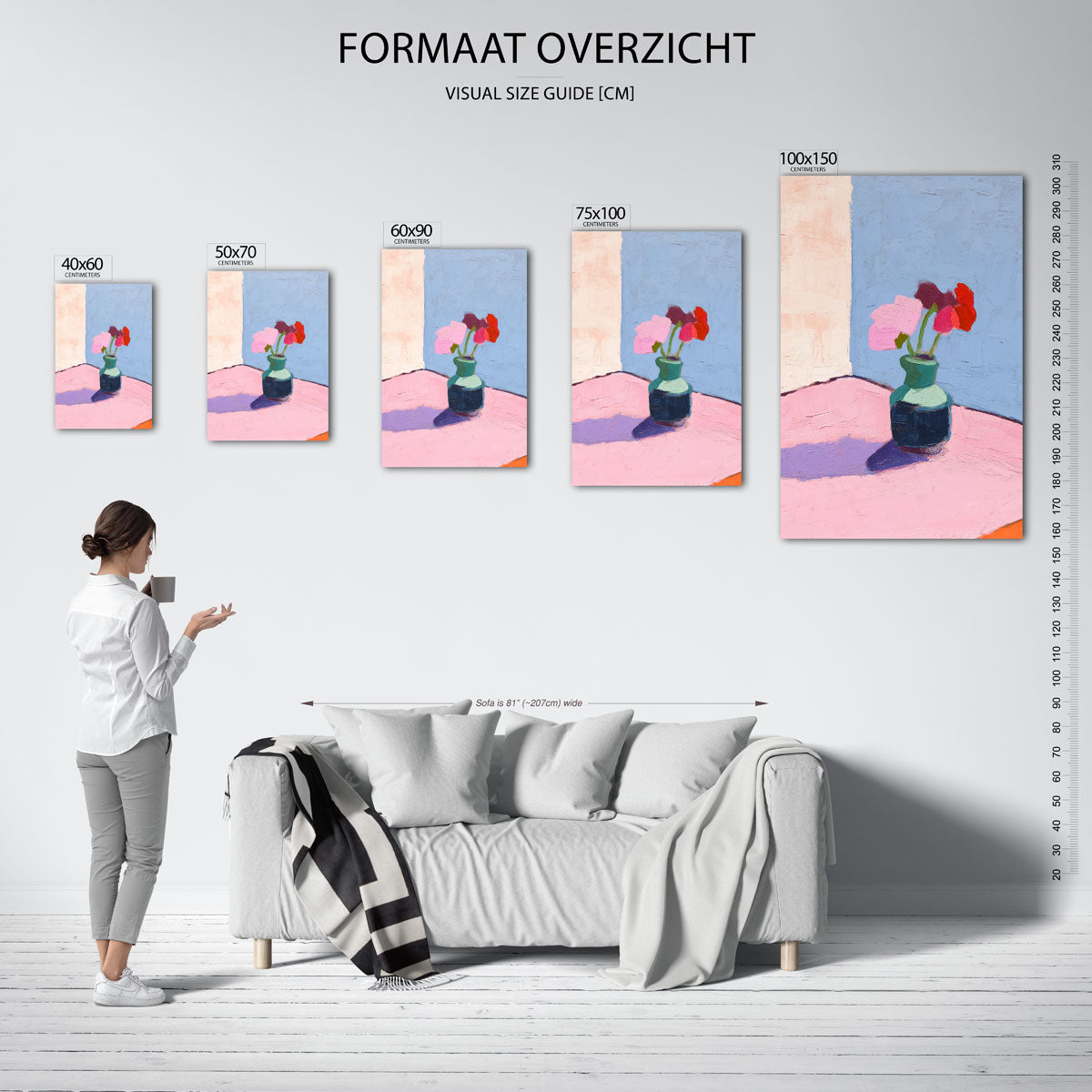 Vaas met bloemen – staand wanddecoratie kunstwerk