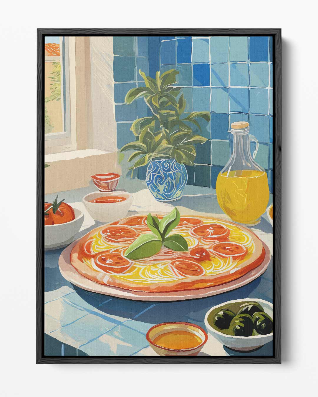 Mediterraanse Keuken in Blauwtinten – portret kunstwerk als wanddecoratie