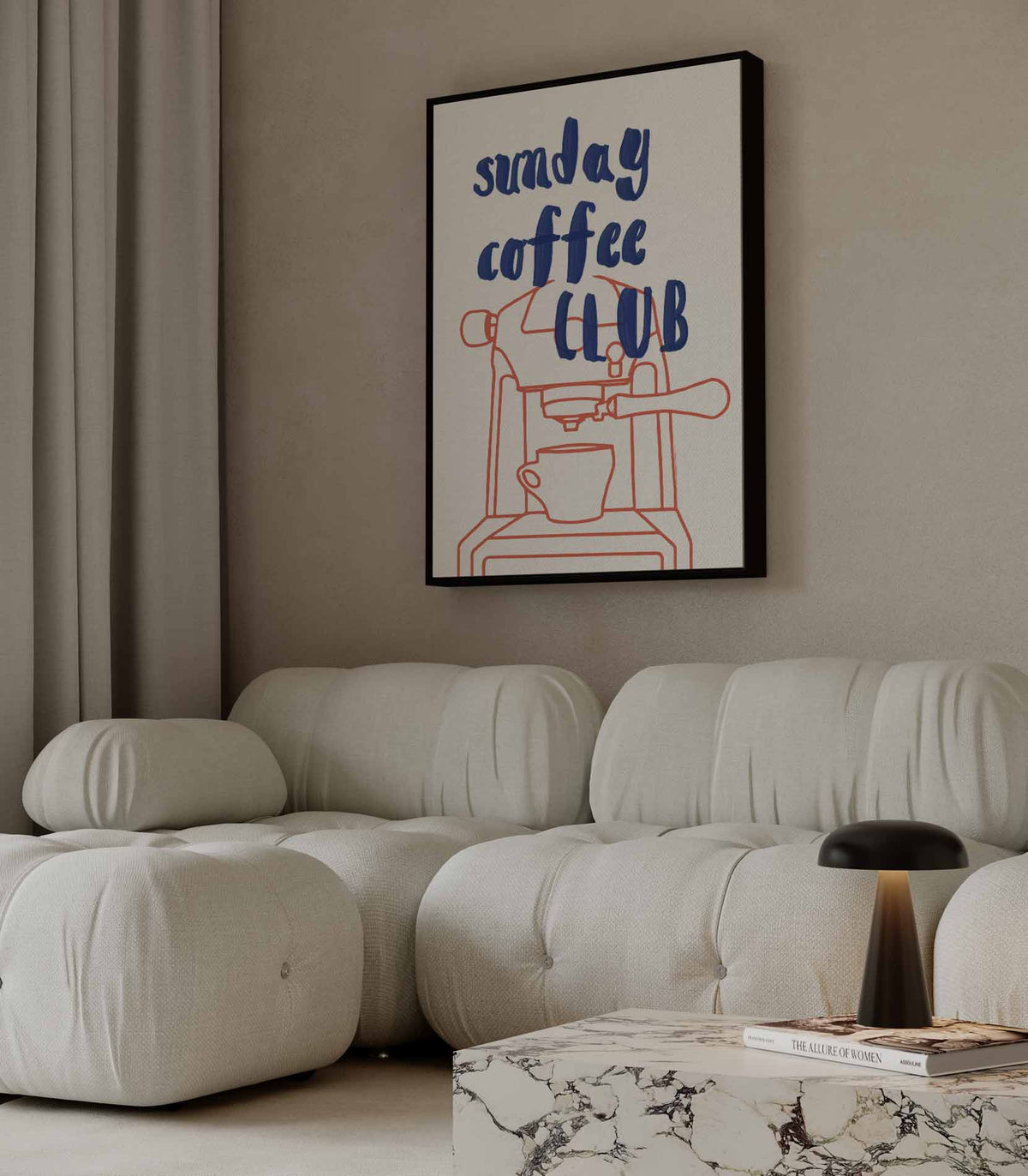 Zondag Koffie Club Poster – modern portret kunstwerk van WallArtistic