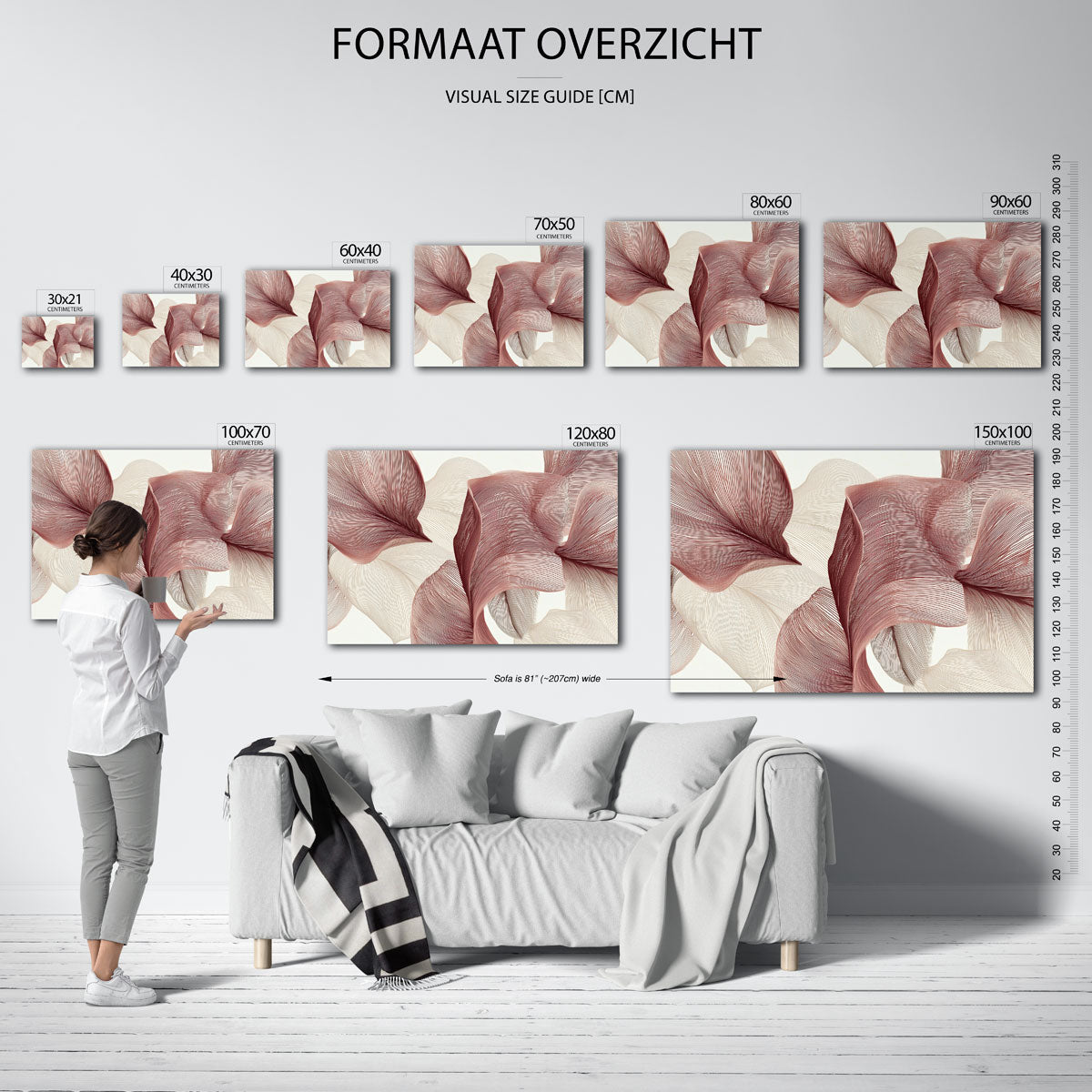 Golvende lijnen – liggende muurposter met abstracte vormen