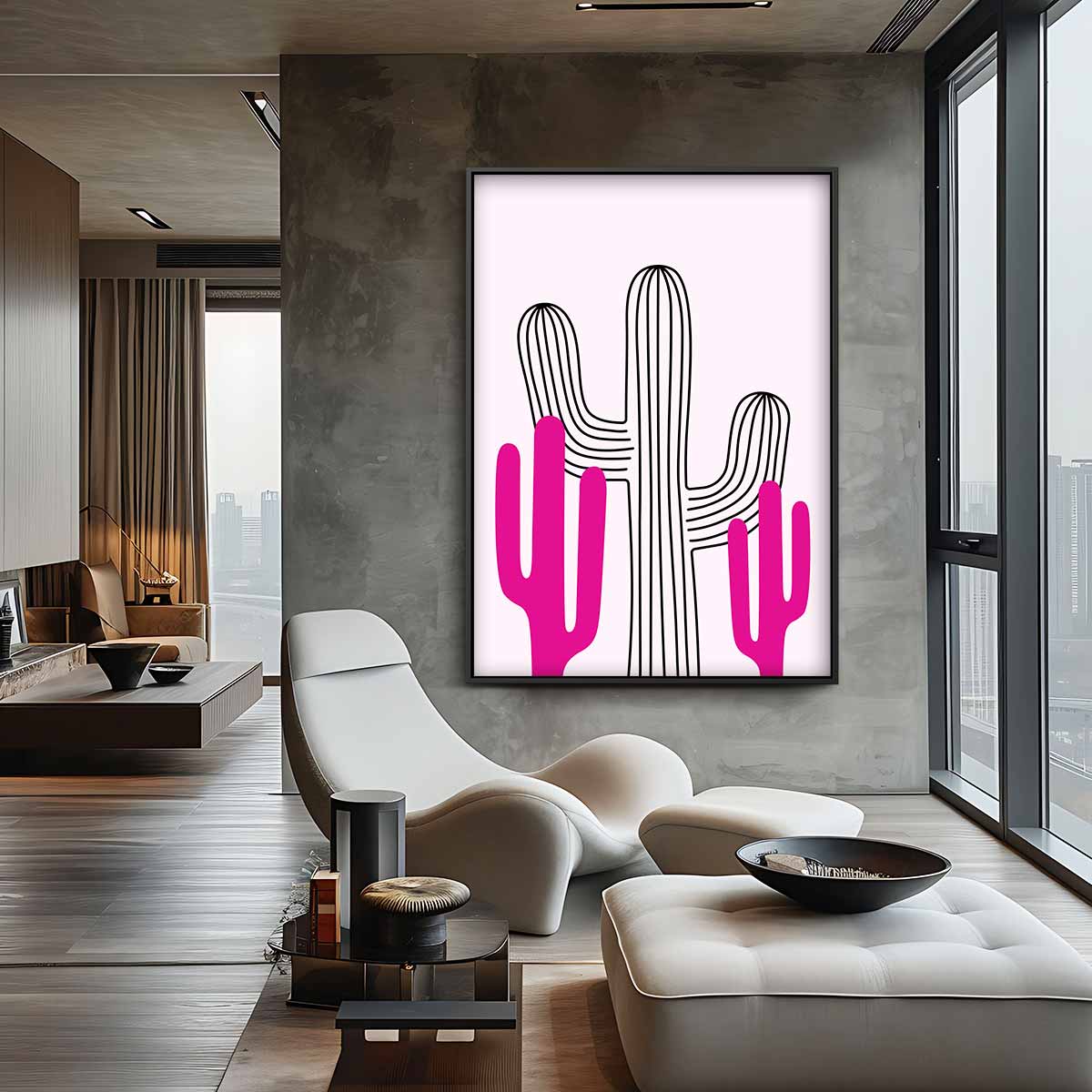 Vrolijke Cactussen in Roze – staand kunstwerk voor modern interieur