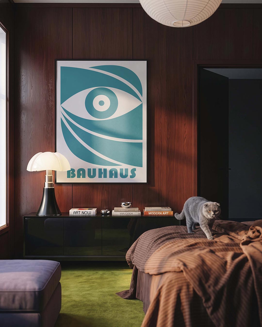 Oogvorm en lijnen – geometrische Bauhaus poster in staand formaat