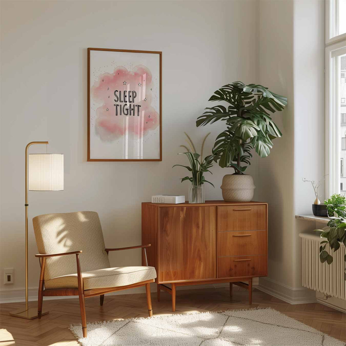 Dromerige "Sleep Tight" – speelse wandkunst als portret kinderposter