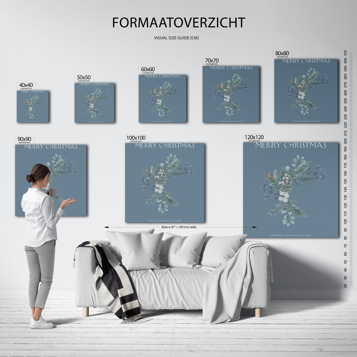 Kersttak met bessen – vierkante muurposter voor kerst