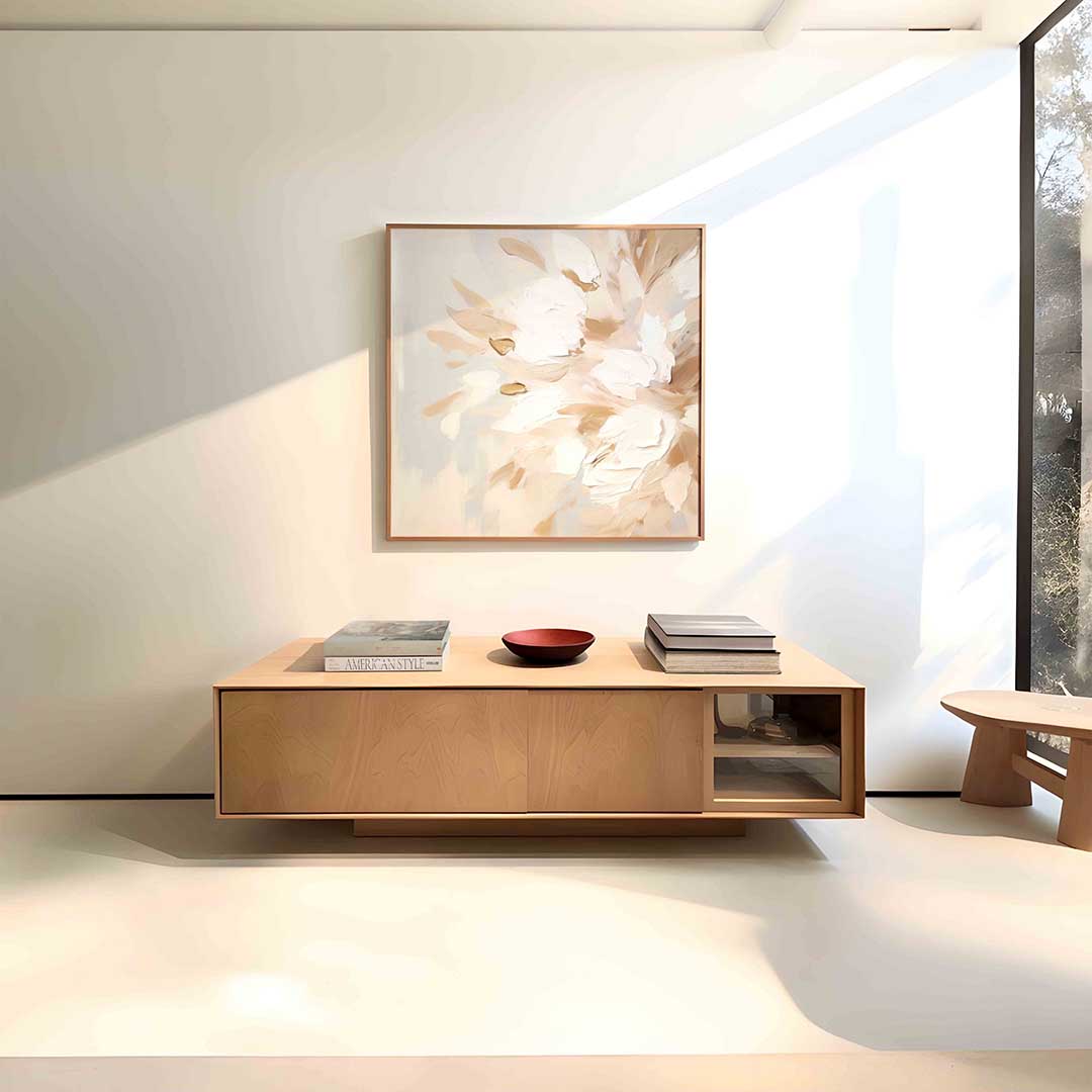 Bloemmotief in beige – vierkante abstracte wanddecoratie van WallArtistic