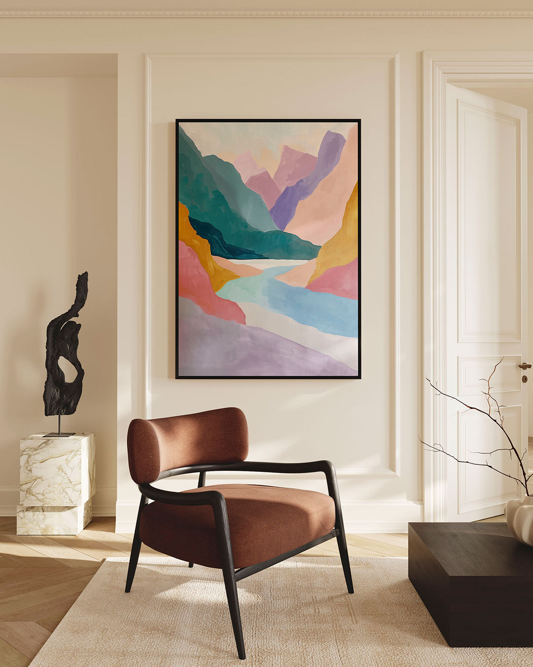 Kleurrijke berglandschap – staand wanddecoratie kunstwerk