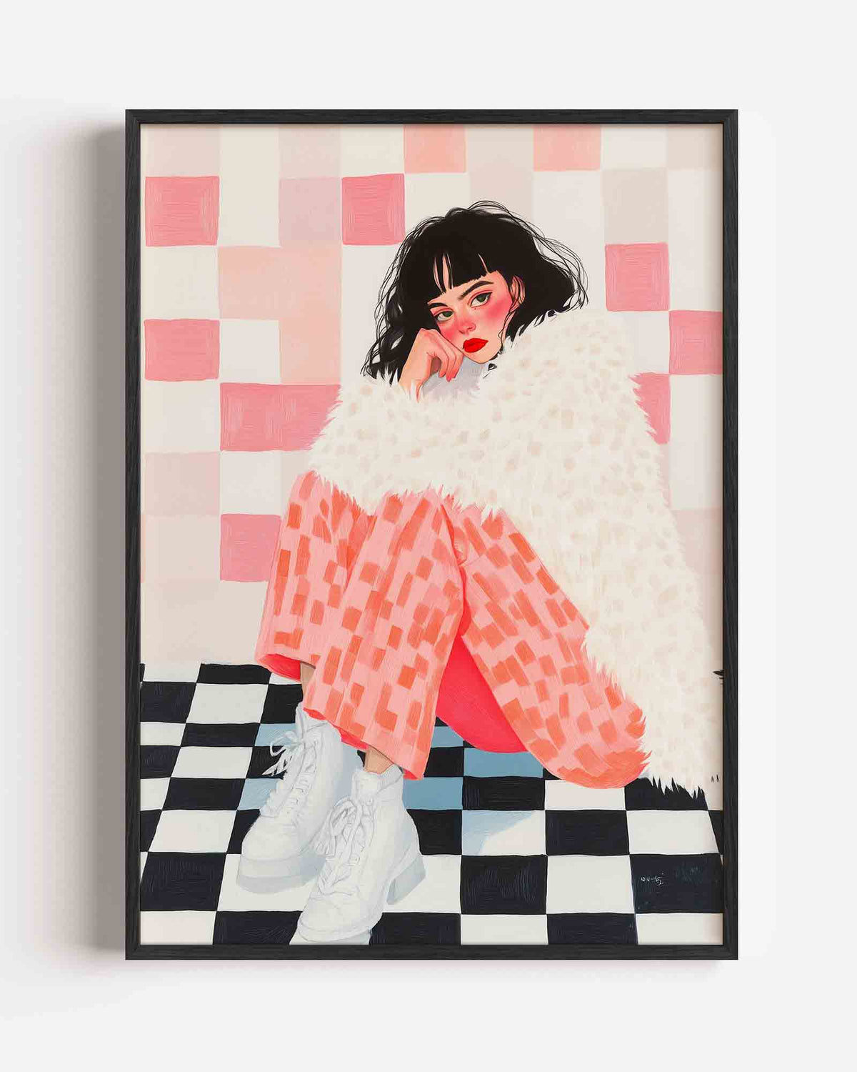 Vrouw met bontjas – moderne portret poster als wanddecoratie