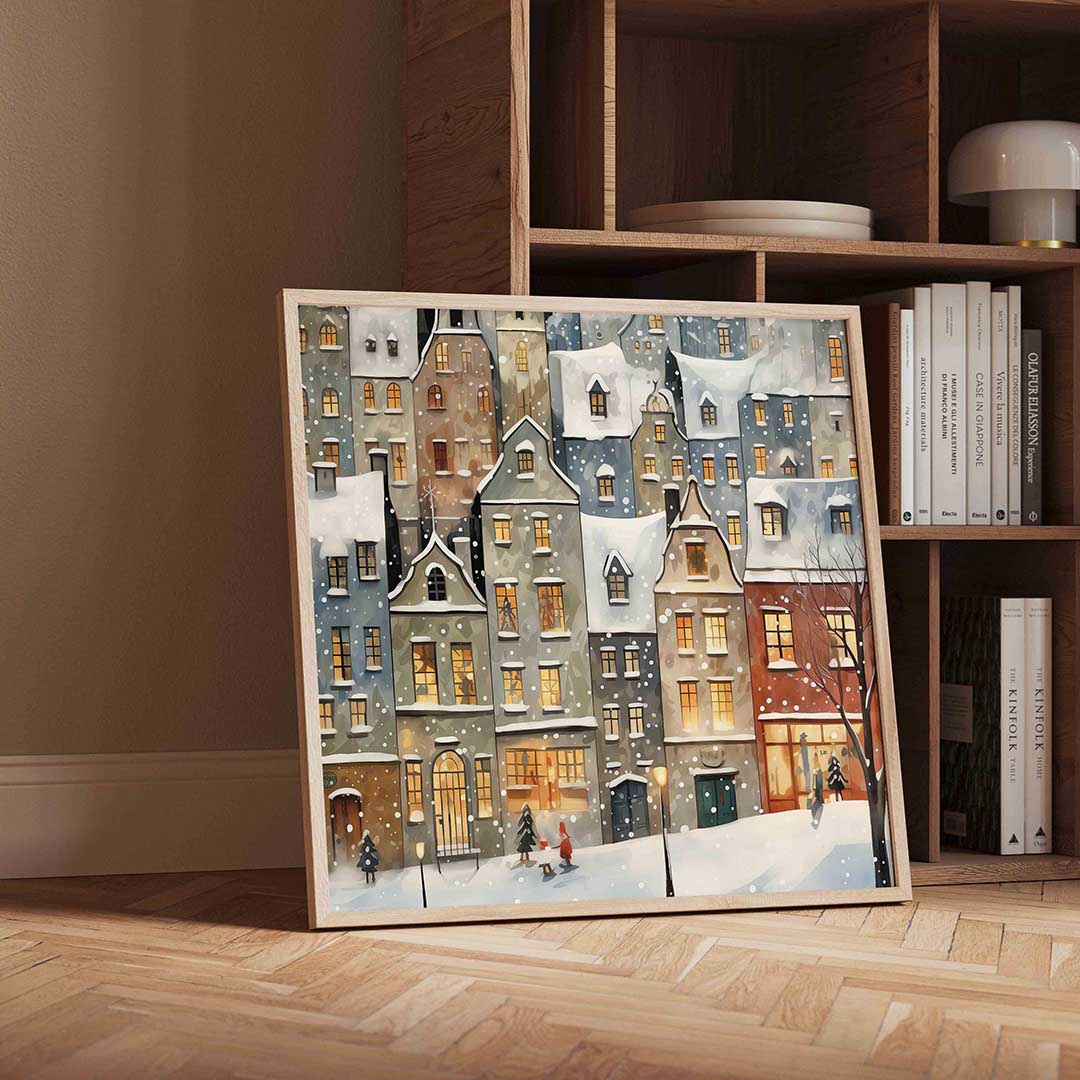Winterse gevels – vierkante kerst wanddecoratie van WallArtistic