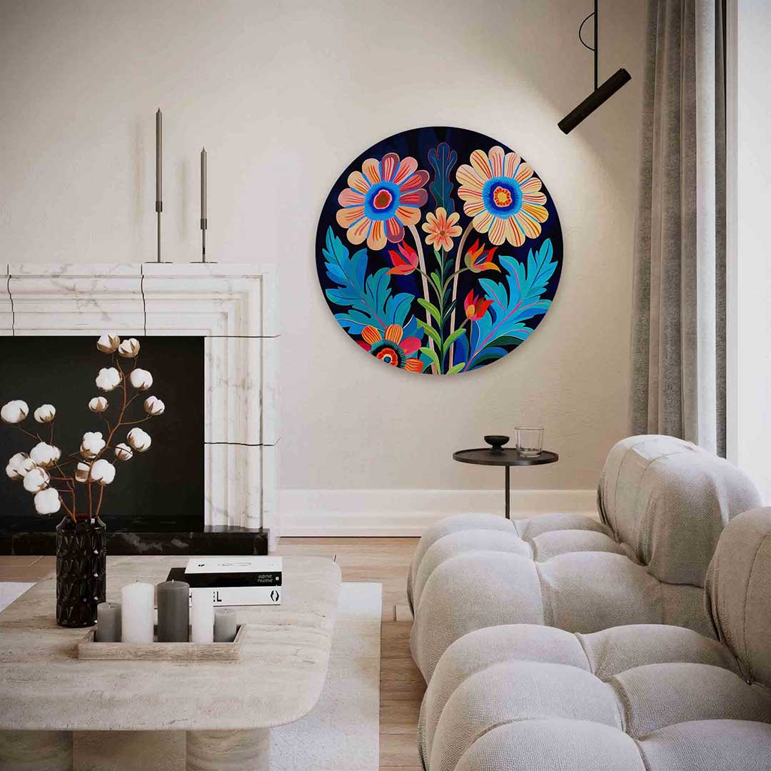 Bloemen en bladeren – abstracte textuur muurcirkel als wanddecoratie
