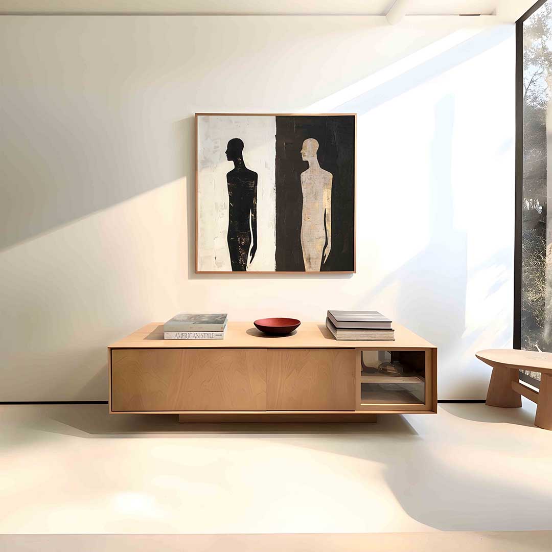 Silhouetten in contrast – vierkante abstracte wanddecoratie van WallArtistic