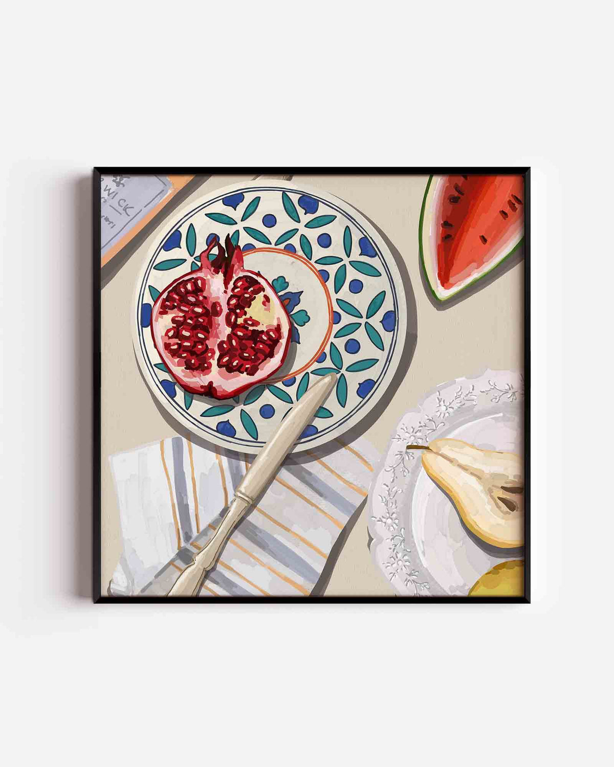Fruit en servies – keuken vierkante poster als wanddecoratie