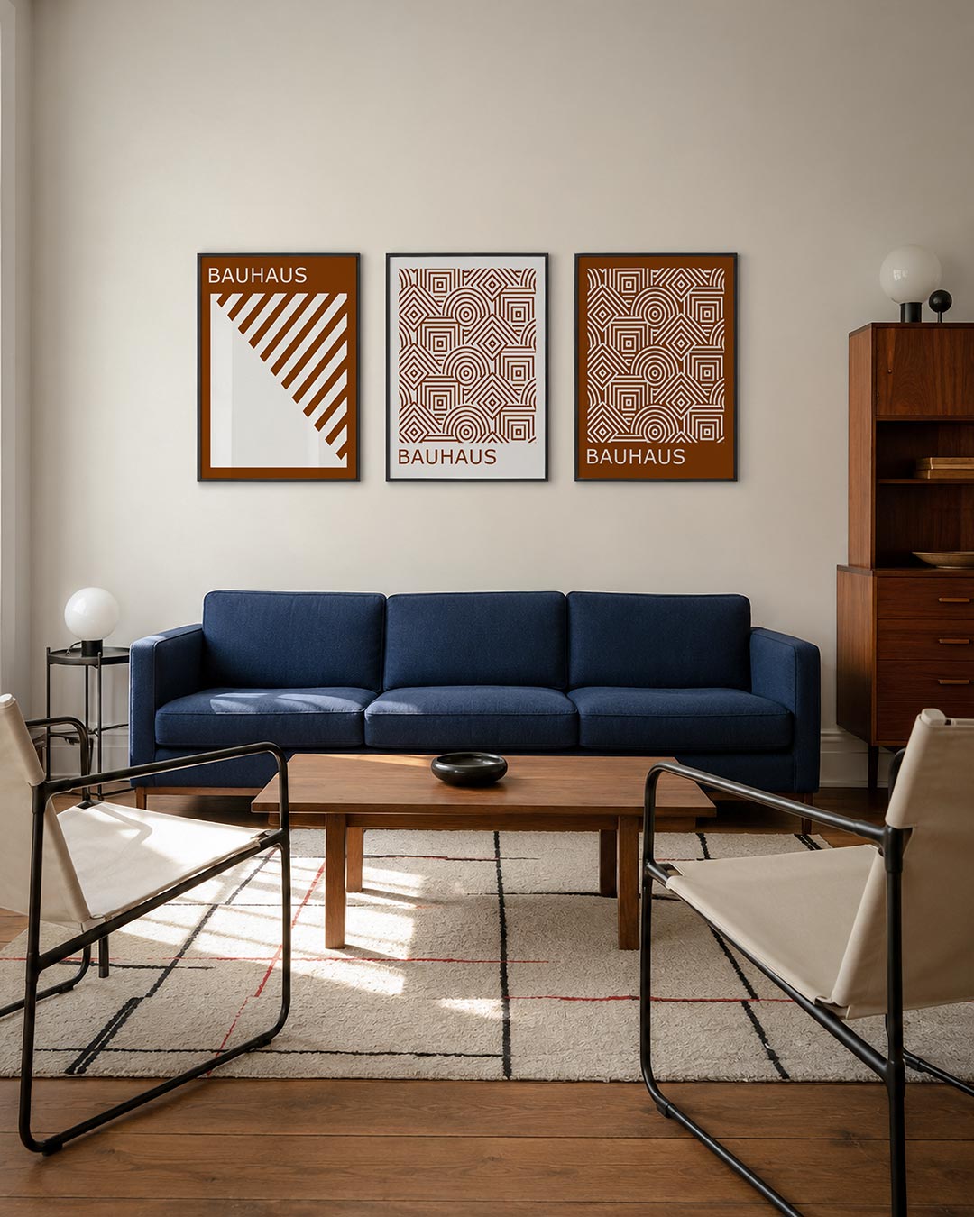 Lijnen en vlakken driedelige posterset – deze posterset in drie delen toont een speelse wisselwerking van diagonale lijnen en