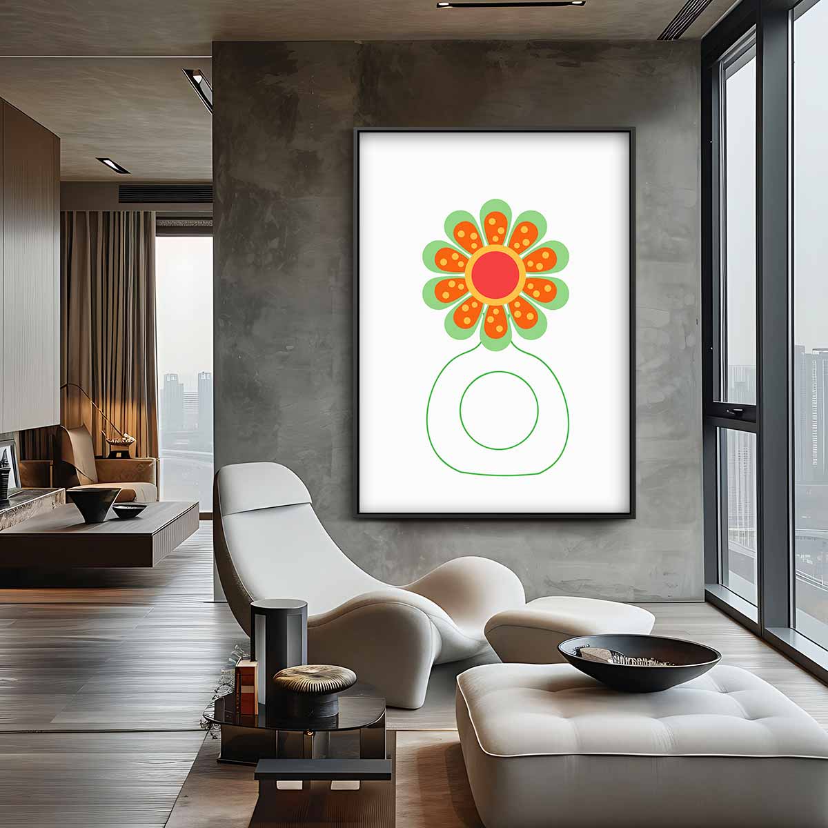 Vrolijke Bloem Illustratie – canvas wanddecoratie in portret formaat