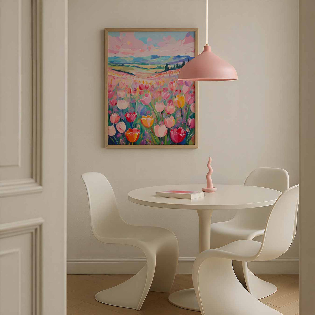 Vrolijke Tulpenweide – bloemen poster in staand formaat