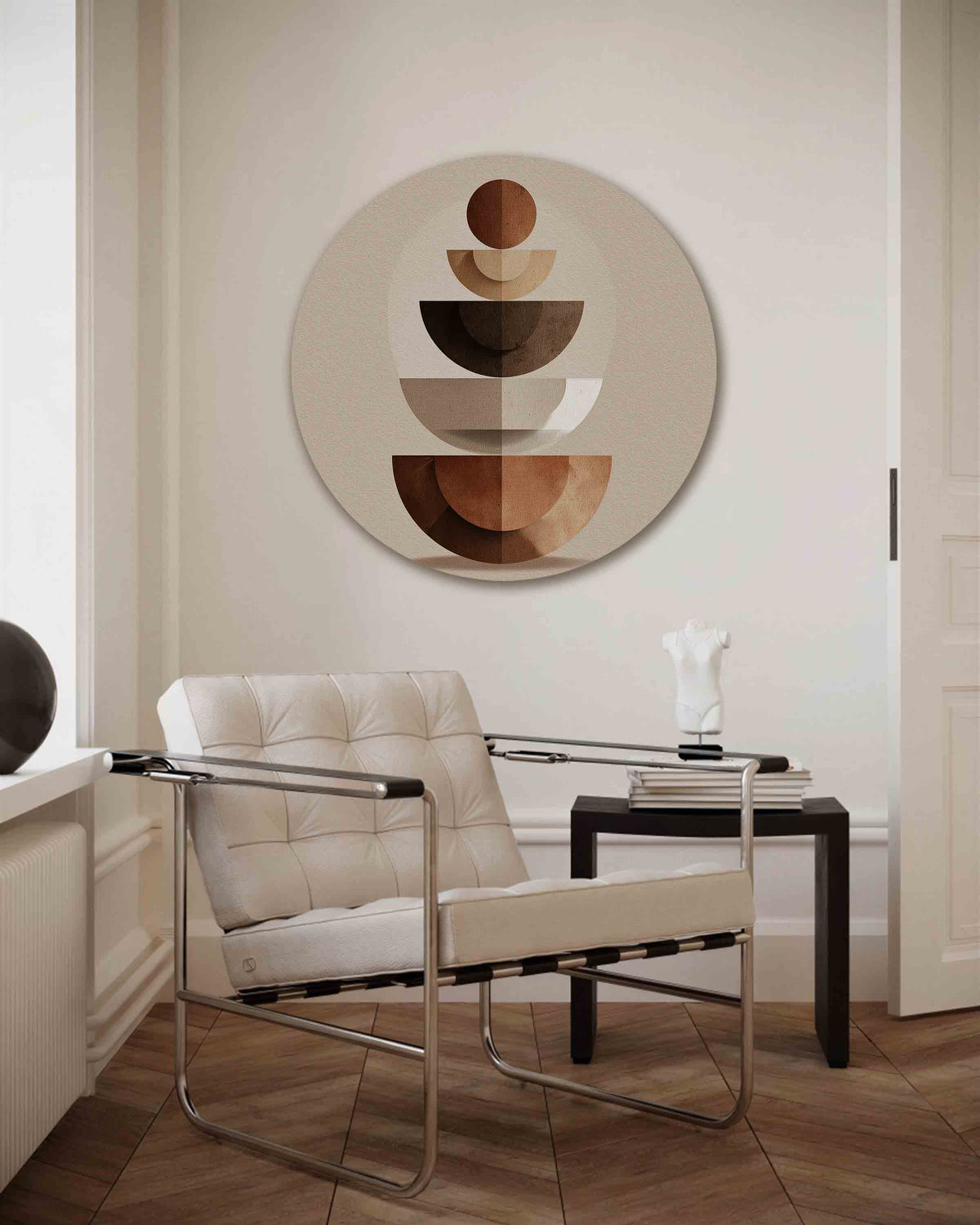 Geometrische vormen – abstracte muurcirkel als ronde wanddecoratie