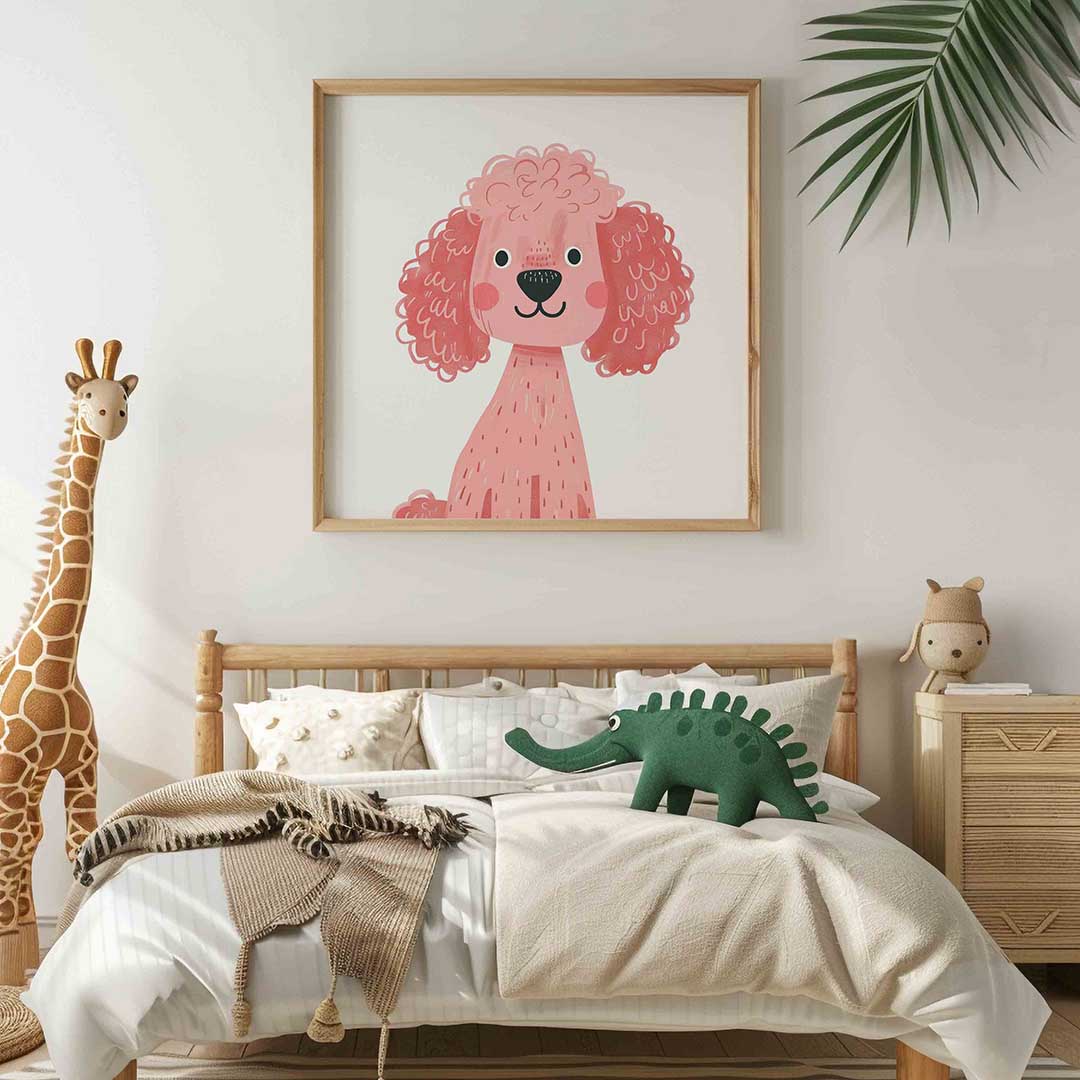 Roze hond – vierkante kinderkamer wanddecoratie van WallArtistic
