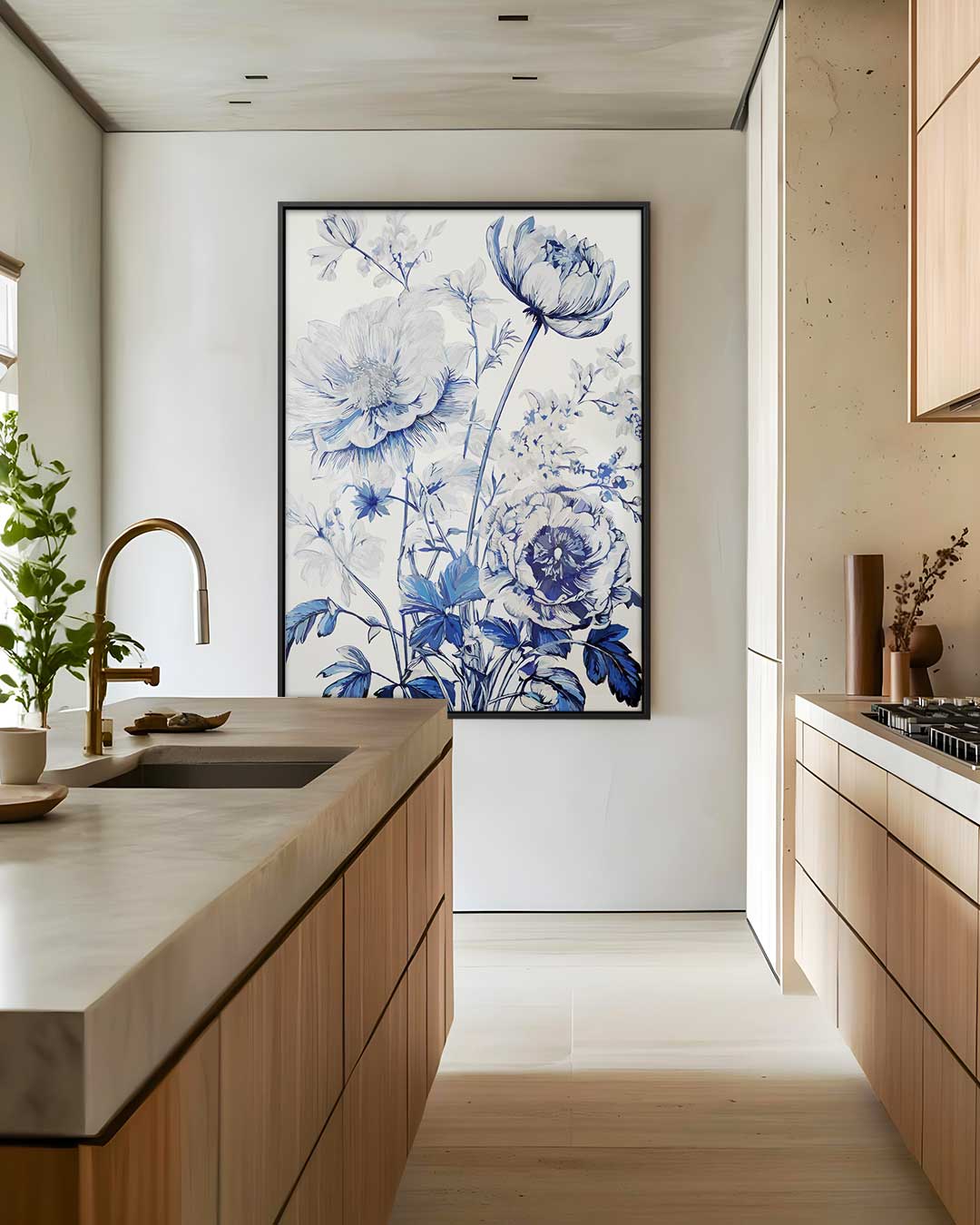 Blauwe Bloemenpracht – plexiglas wanddecoratie in portret formaat