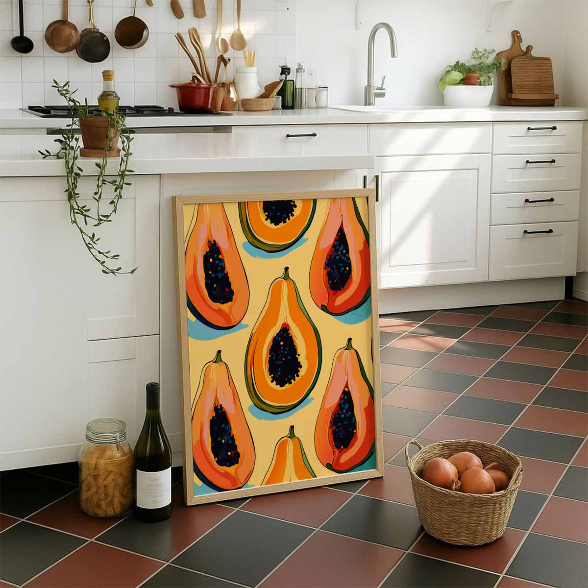 Tropische Papaya Illustratie – staande muurposter voor keuken of eethoek