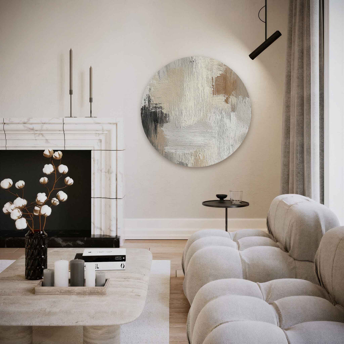 Abstracte beige – abstracte muurcirkel als ronde wanddecoratie
