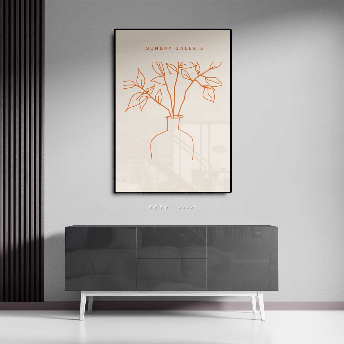 Simpele Lijntekening van Plant in Vaas – canvas kunstwerk als wanddecoratie