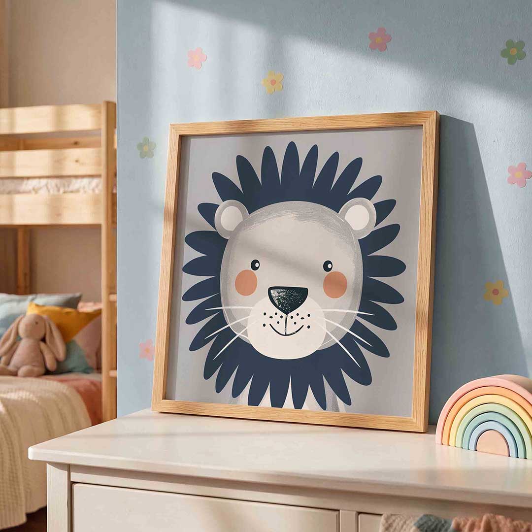 Leeuw met manen – speelse wandkunst als vierkante kinderposter