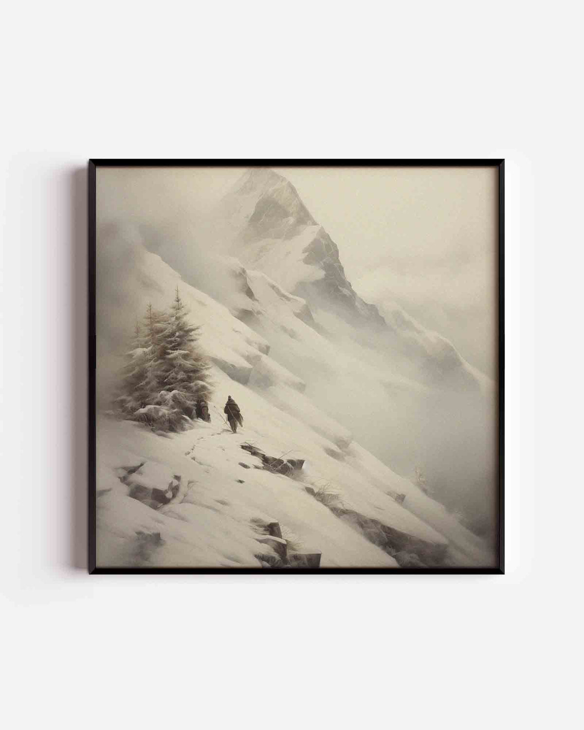 Berglandschap met sneeuw – kerst vierkante poster als wanddecoratie