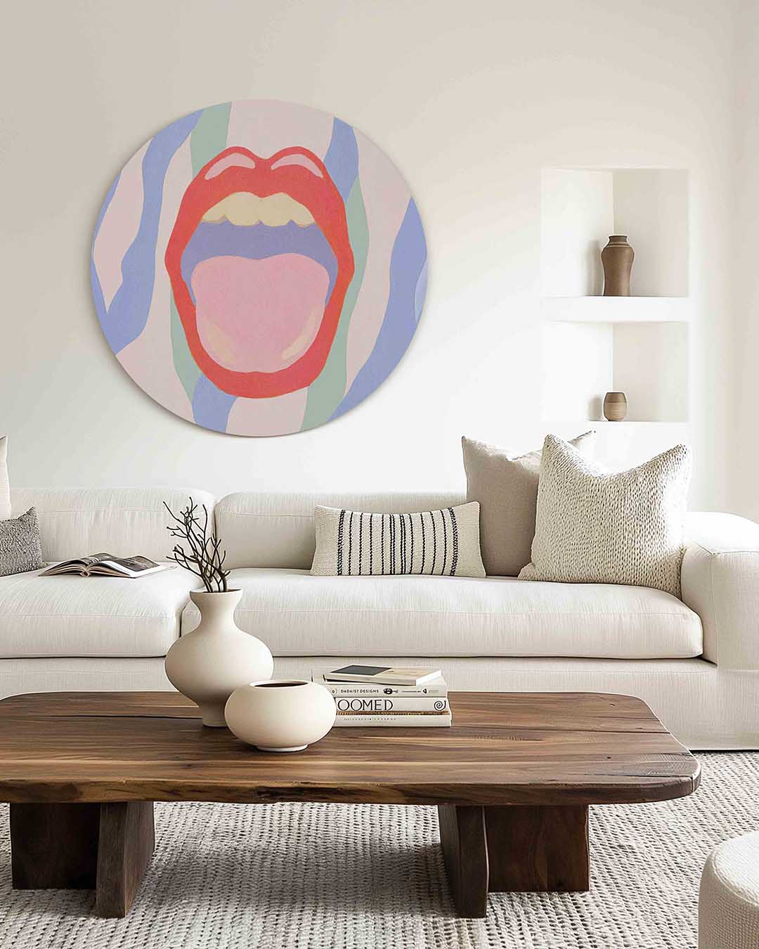Open mond – muurcirkel met kleur en vormen voor aan de muur