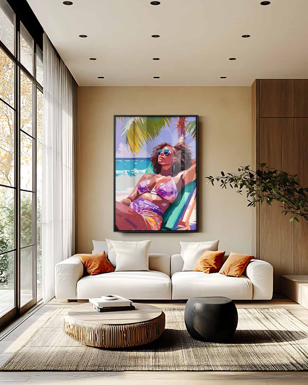 Zomerse Strandvibes – plexiglas wanddecoratie in portret formaat